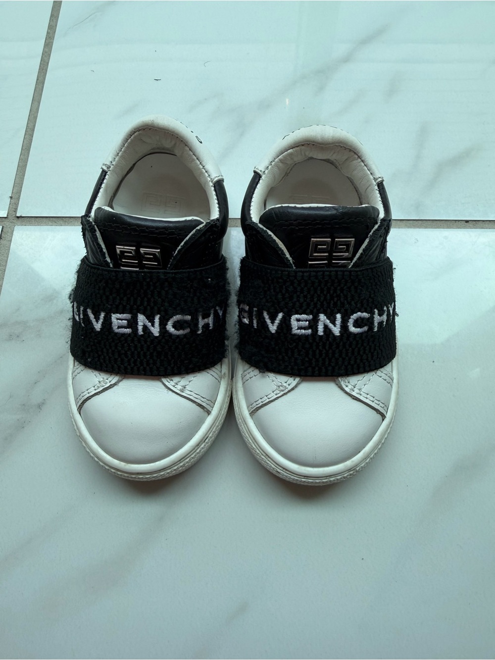 Givenchy White and Black Kids Logo Strap Sneakers